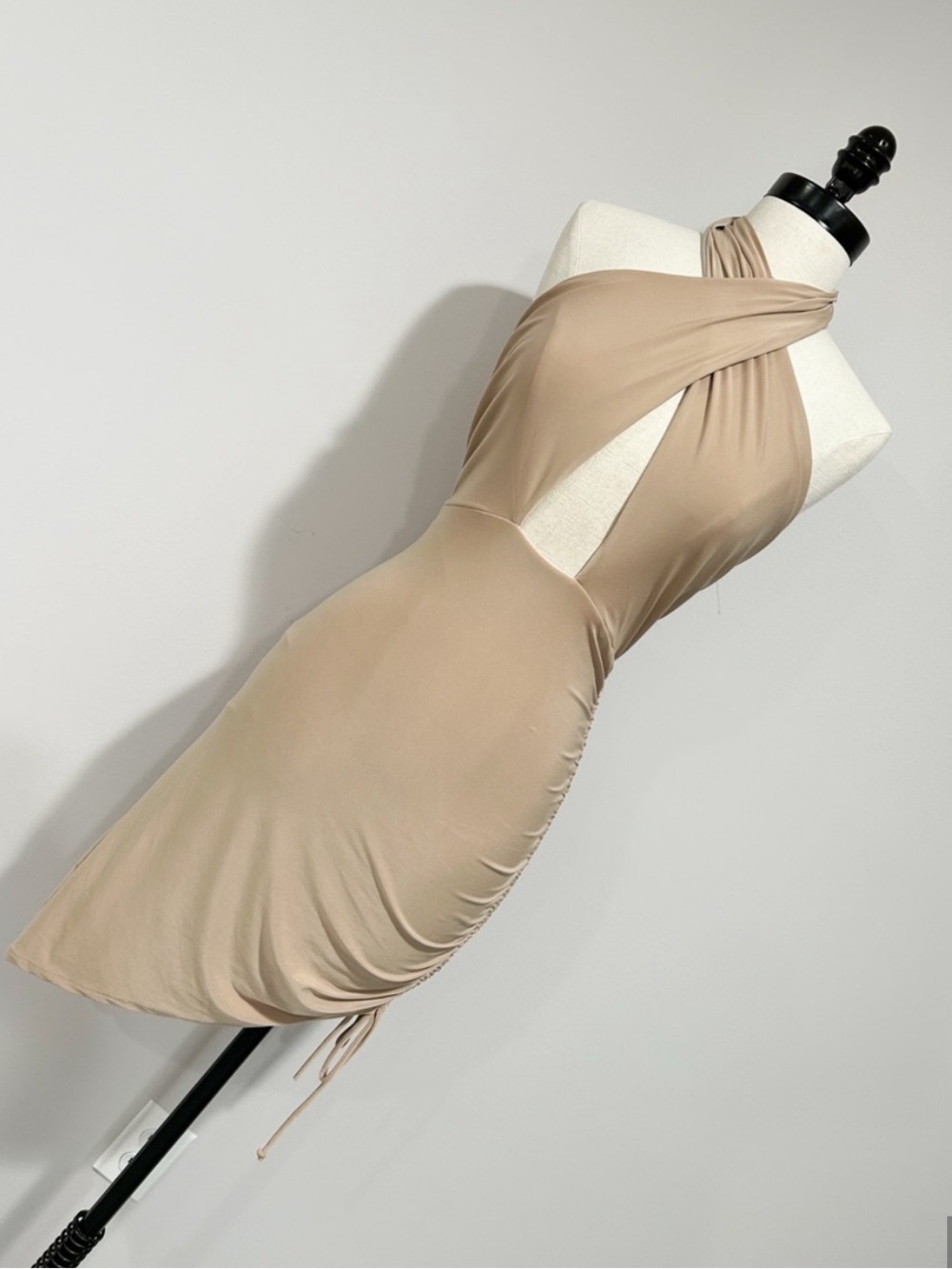 21 Saints Tan twist halter side rushed bodycon dress
